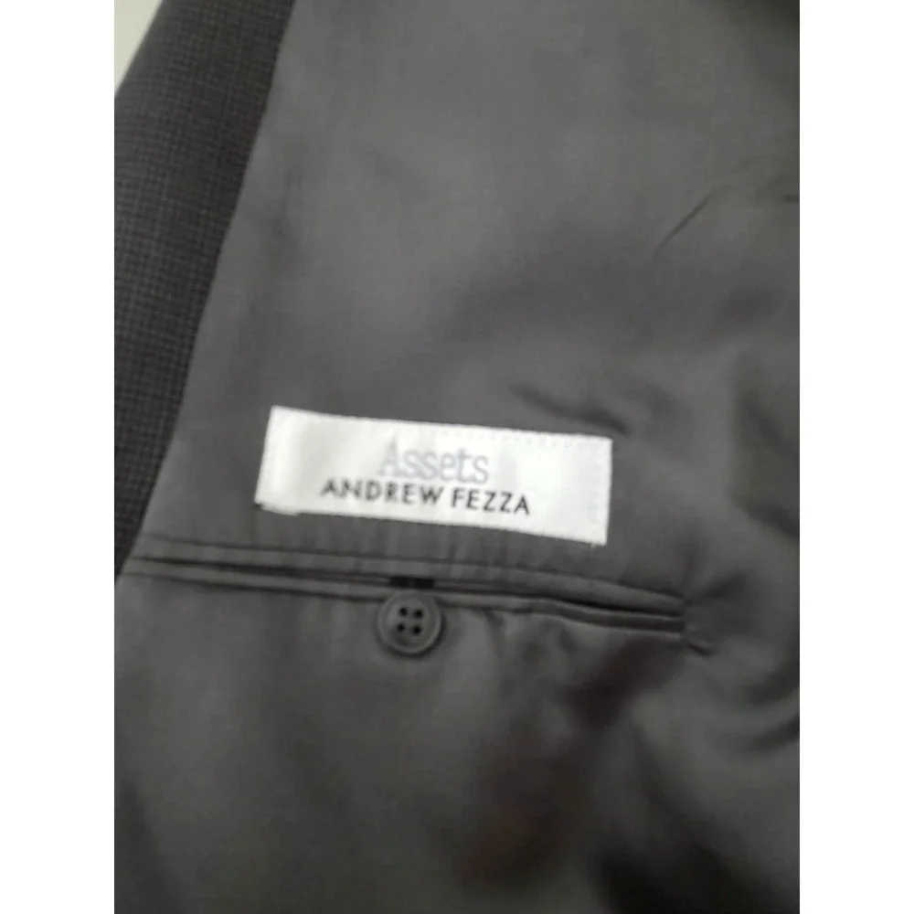 Andrew Fezza 2 Piece Suit Mens 46 L Black Houndstooth Blazer Pants 38X32‎ Wool